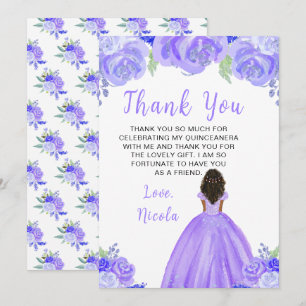 Carte De Remerciements Princesse à la peau foncée Fleurs violettes Quince