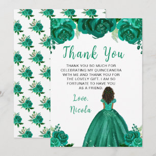 Carte De Remerciements Princesse à la peau foncée Robe florale verte pour