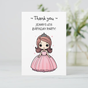 Carte De Remerciements Princesse Anniversaire Pink Gown mignon Cartoon