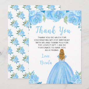 Carte De Remerciements Princesse aux Cheveux Blonds Fête d'Anniversaire F