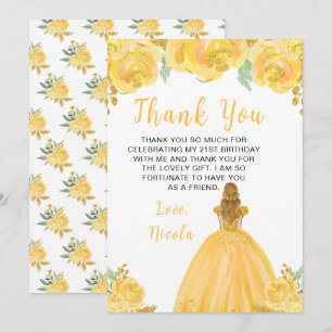 Carte De Remerciements Princesse aux Cheveux Blonds Fête d'Anniversaire F