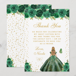 Carte De Remerciements Princesse aux Cheveux Blonds Floral Vert Sweet Sei