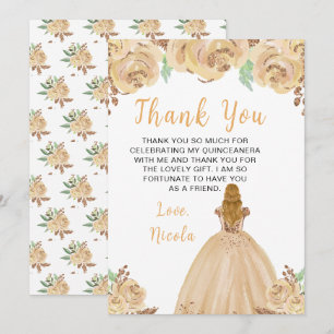 Carte De Remerciements Princesse aux cheveux blonds Quinceanera florale
