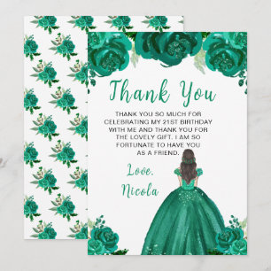 Carte De Remerciements Princesse aux Cheveux Bruns Fête d'Anniversaire Fl