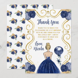 Carte De Remerciements Princesse Blonde Fête d'Anniversaire Navy