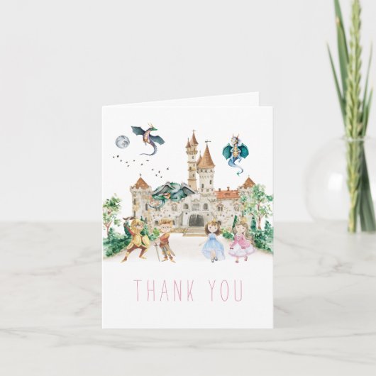 Carte De Remerciements Princesse, Chevalier & Dragons Conte de Fée (Devant)