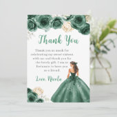 Carte De Remerciements Princesse dans une robe verte foncée Douce 16 Merc (Debout devant)