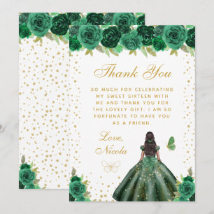 Carte De Remerciements Princesse Fleur Verte Peau Foncée Douce Seize Ans