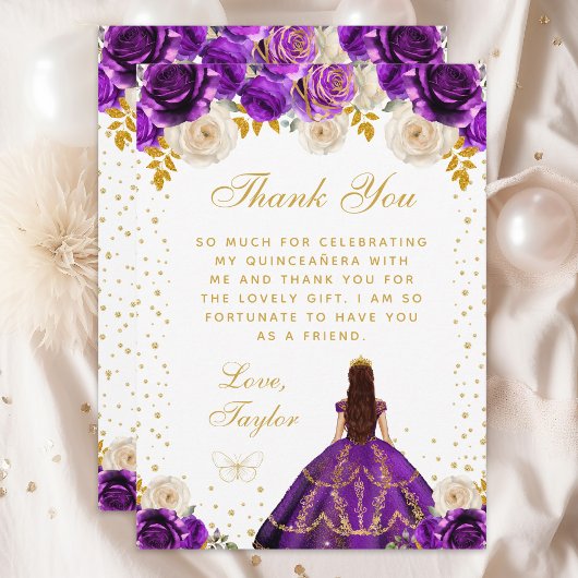 Carte De Remerciements Princesse florale pourpre Quinceañera