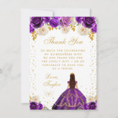 Carte De Remerciements Princesse florale pourpre Quinceañera (Devant)