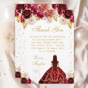 Carte De Remerciements Princesse Florale Rouge Quinceañera