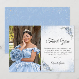 Carte De Remerciements Princesse Quinceañera en bleu clair et argent Phot