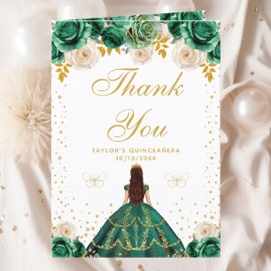 Carte De Remerciements Princesse Quinceañera Florale Verte