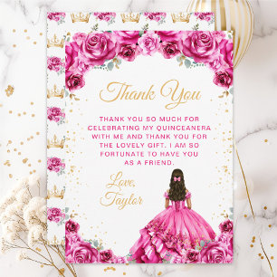 Carte De Remerciements Princesse rose chaude Floral Quinceañera