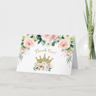 Carte de remerciements princesse rose et or