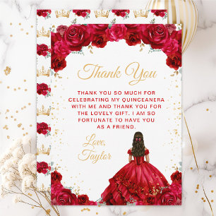 Carte De Remerciements Princesse Rouge Floral Quinceañera