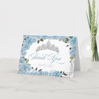 Carte De Remerciements Princesse Tiara Roses bleu clair