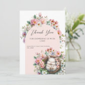 Carte De Remerciements Printemps Blush Pink floral lapin bébé fille Douch (Debout devant)
