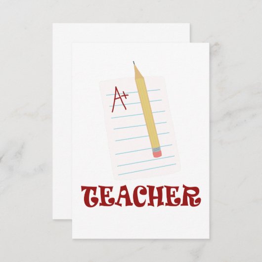 Carte De Remerciements Professeur A+ (Devant / Derrière)