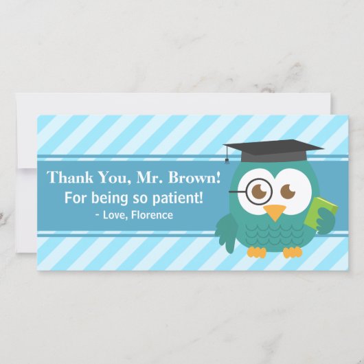 Carte De Remerciements Professeur de Merci, hibou de professeur, la (Devant)