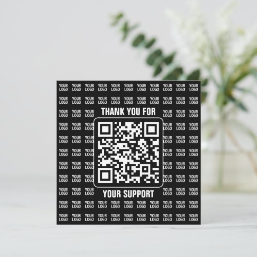 Carte De Remerciements Promotional QR code (editable) plus Logo Pattern (Debout devant)