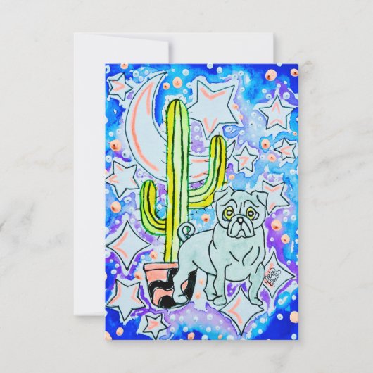 Carte De Remerciements Pug & Cactus (Devant)