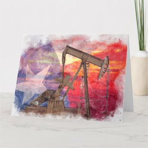 Carte De Remerciements Pumpjack Texan icône dessin pastel avec Texas Flag