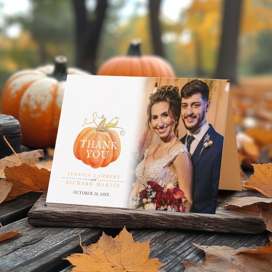 Carte De Remerciements Pumpkin fall wedding photo