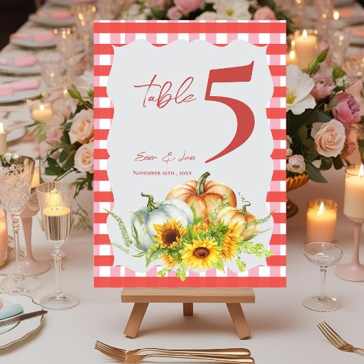 Carte De Remerciements Pumpkins Sunflowers Fall Wedding Table Number