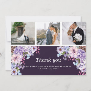 Carte De Remerciements Purple Aquarelle Mariage Photo Collage