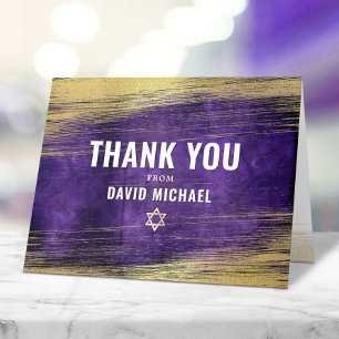Carte De Remerciements Purple Bar Mitzvah moderne Gold Foil Aquarelle