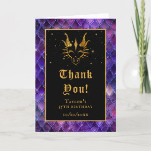 Carte De Remerciements Purple Dragon Scales Gold Faux Parties scintillant