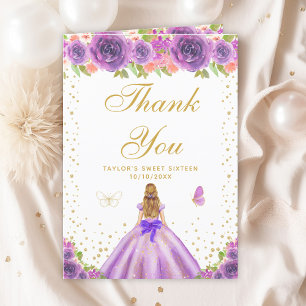 Carte De Remerciements Purple Floral Blonde cheveux fille Sweet sixteen
