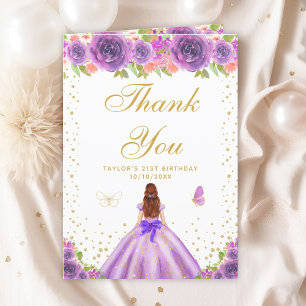 Carte De Remerciements Purple Floral Brown Coiffeuse Fille Anniversaire