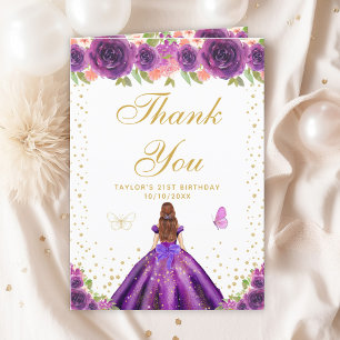 Carte De Remerciements Purple Floral Brown Coiffeuse Fille Anniversaire