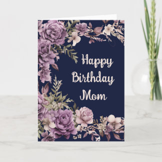 Carte De Remerciements Purple Floral Joyeux voeux d'anniversaire pour mam