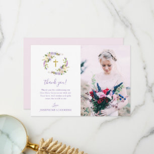 Carte De Remerciements Purple Floral Première Sainte Communion Photo