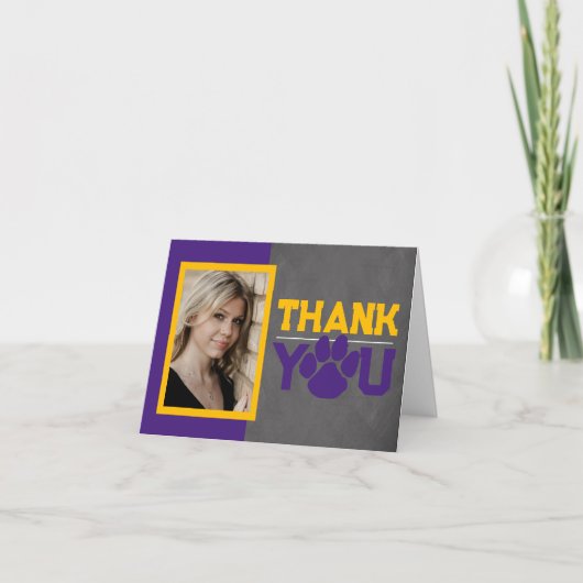 Carte De Remerciements Purple & Gold Empreinte de patte Graduation Foldin (Devant)