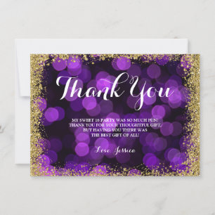 Carte De Remerciements Purple Gold Faux Parties scintillant Lights Sweet 