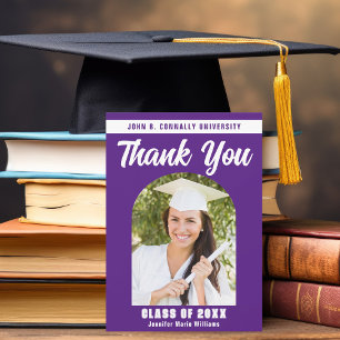Carte De Remerciements Purple White Graduate Photo Arch Graduate