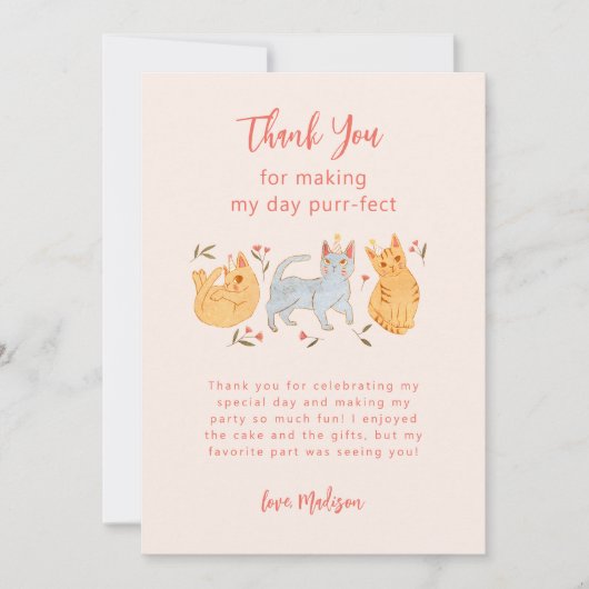 Carte De Remerciements Purr-fect Kitty Chat rose fête d'anniversaire (Devant)