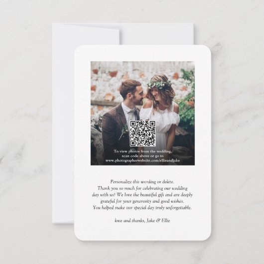 Carte De Remerciements QR Code Mariage Photo Website Simple Modern Script (Dos)