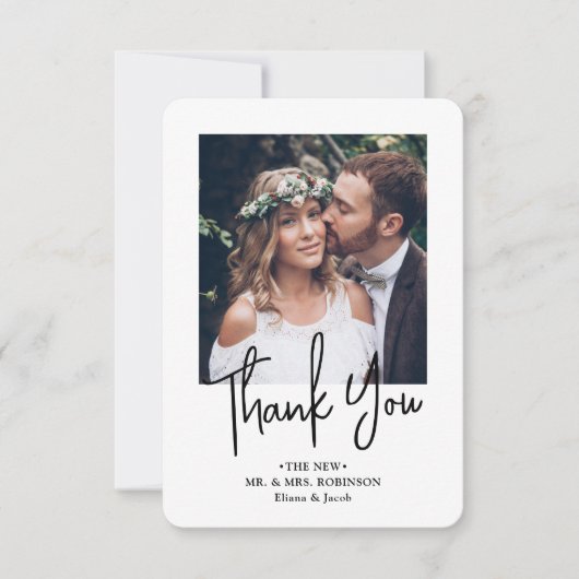 Carte De Remerciements QR Code Mariage Photo Website Simple Modern Script (Devant)