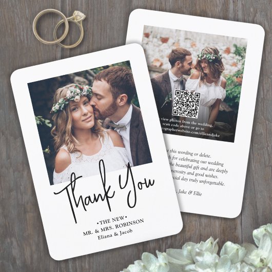 Carte De Remerciements QR Code Mariage Photo Website Simple Modern Script