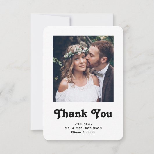 Carte De Remerciements QR Code Mariage Photo Website Simple Retro (Devant)