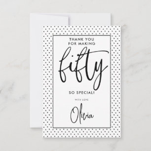Carte De Remerciements Quarante Script moderne 50e Noir & Blanc Anniver