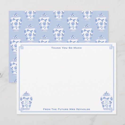 Carte De Remerciements Quelque Chose de Bleu Fête Prénuptiale Pot de Ging (Devant / Derrière)