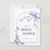 Carte De Remerciements Quelque Chose de Bleu Fleurs Ruban Mariage Shower (Devant)
