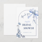 Carte De Remerciements Quelque Chose de Bleu Fleurs Ruban Mariage Shower (Devant / Derrière)