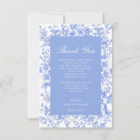 Carte De Remerciements Quelque chose de bleu floral pour mariage français (Devant)